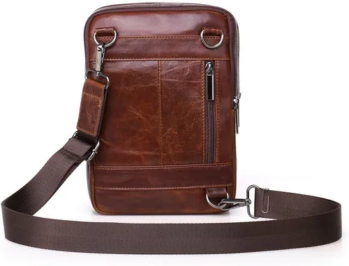 Vista 6 de Bolsa de hombro pequeña de cuero para hombre, bolsa cruzada de viaje para negocios, bolsa cruzada para teléfono, cartera para campamento, mochila