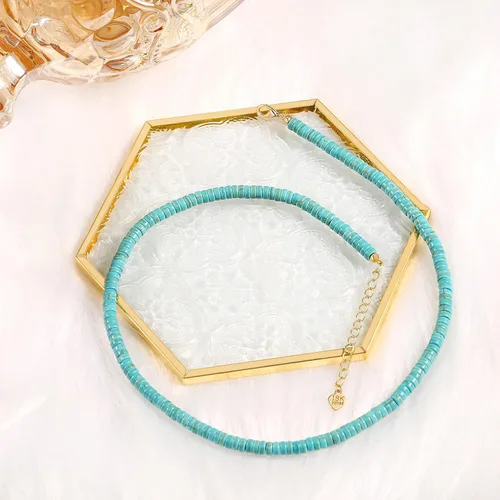 Vista 4 de Collar con colgante de perlas de oro y cuentas de turquesa, estilo bohemio, vintage, hecho a mano, azul turquesa para mujer
