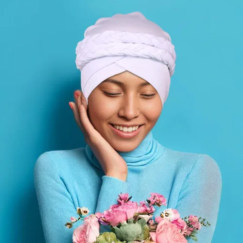 Vista 5 de Gorras de turbante africanas para mujer, gorro con torsión, preatado, doble trenza