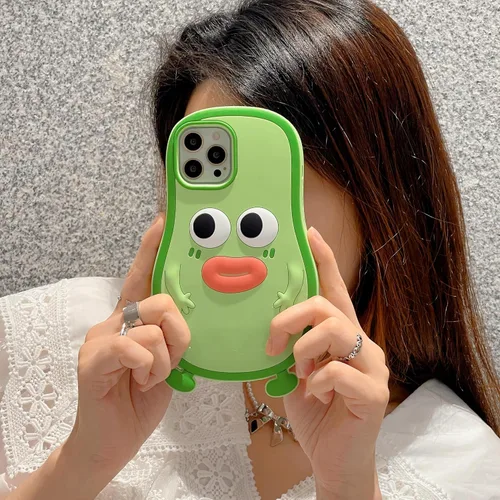 Vista 4 de Funda 3D de hombre aguacate para iPhone 13/iPhone 14 de 6.1 pulgadas, diseño de dibujos animados de lindo personaje Kawaii divertido