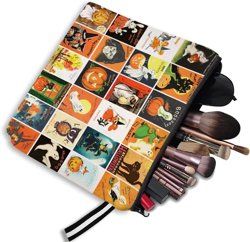 Vista 5 de Estuche de belleza con cremallera para maquillaje cosmético de Halloween, bolsa de vestir de moda, bolsa de almacenamiento de artículos de tocador