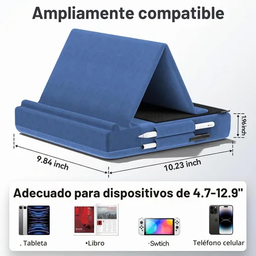 Vista 7 de KDD Soporte de almohada para tableta, soporte de iPad de visión multiángulo para regazo, cama y escritorio, base plegable con soporte para lápiz Azul