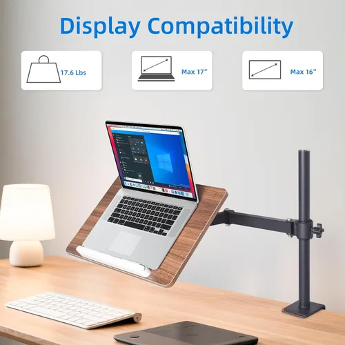 Vista 4 de Soporte de libro ajustable con soporte de abrazadera de escritorio, soporte de lectura de madera con brazo de metal, negro