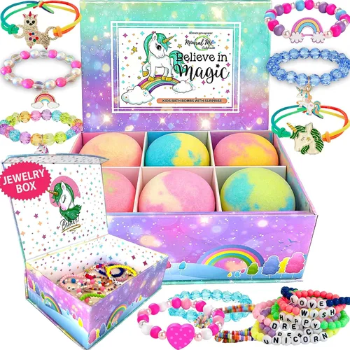 Vista 11 de Bombas de baño para niños con sorpresa en el interior, bombas de baño con joyería sorpresa y caja de joyería, orgánica, hidratante para la piel