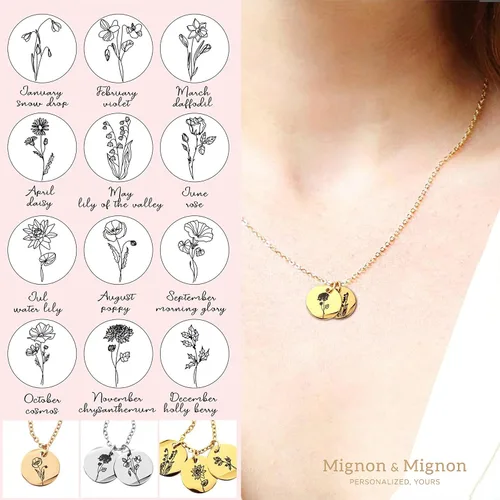 Vista 6 de Collar de flores de nacimiento de oro rosa Regalo para ella Collar personalizado Diseño Floral Joyería Regalo del Día de la Madre Joyería