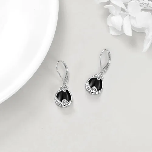 Vista 244 de Aretes colgantes con forma de lágrima de filigrana de piedra lunar de plata de ley 925 con cierre de palanca para mujer, regalos de joyería