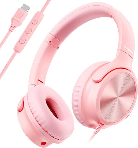 Vista 12 de Cowyawn Auriculares USB C con cable, auriculares USB C con cable con micrófono, control de volumen, sonido estéreo HD, auriculares USB tipo C Negro