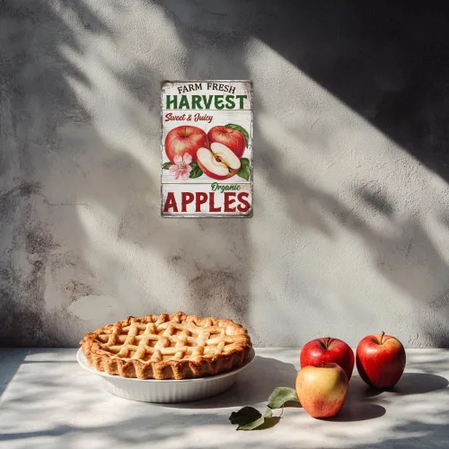 Vista 5 de GLOBLELAND Letrero de metal con texto en inglés "Farm Fresh Harvest" de manzanas, letrero vintage de metal con frutas, 12 x 8 pulgadas, divertido