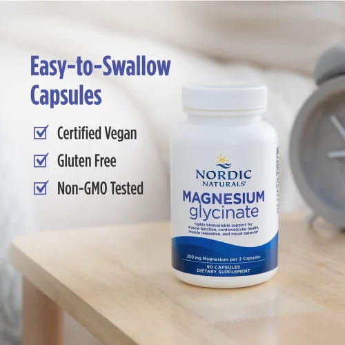 Vista 4 de Nordic Naturals Cápsulas Vegetarianas de Glicinato de Magnesio, Sin Sabor, 90 Unidades - 250mg de Magnesio por Porción - Soporte Altamente
