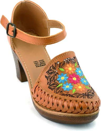 Vista 9 de Zapatos Mexicanos de Piel con Flores Bordadas, con Tacones para Mujer - Modelo 102BL