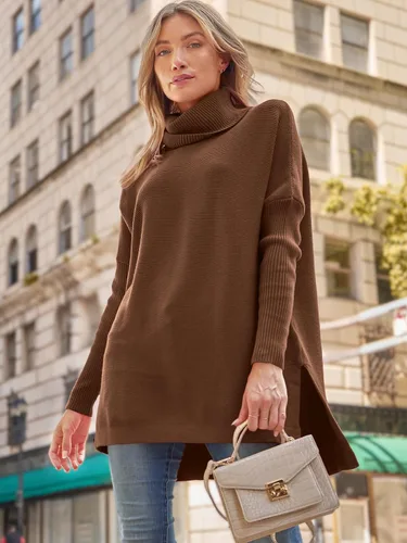 Vista 5 de LILLUSORY Women's Turtleneck Oversized Sweaters 2023 Fall Long Batwing Sleeve Spilt Hem Tunic Pullover Sweater Knit Tops