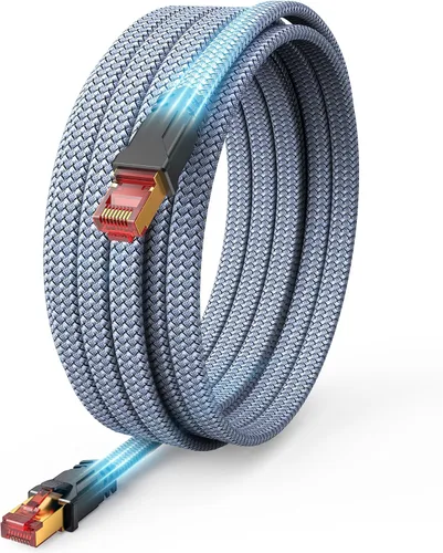 Vista 9 de Snowkids Cable Ethernet Cat 8 de 1.5 pies, cable plano de alta velocidad, 40Gbps, 2000Mhz, cable Ethernet de alta resistencia trenzado de larga