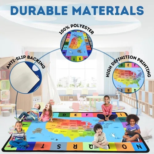 Vista 4 de Genki - Alfombras infantiles para sala de juegos - Alfombra de aprendizaje ABC para sala de juegos, aula, jardín de infantes y preescolar - Alfombra