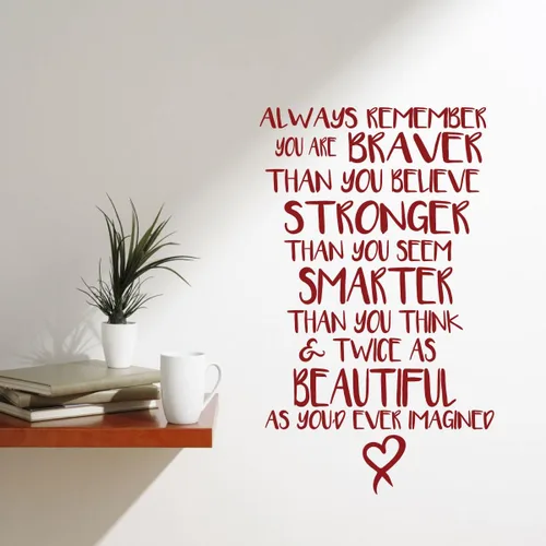 Vista 2 de Adhesivo de pared inspirador con cita de vinilo Always Remember You are Braver, Stronger, Smarter Adhesivo decorativo para dormitorio de mujeres