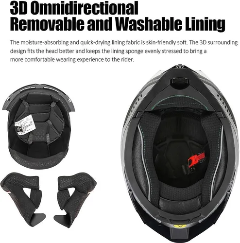 Vista 4 de Casco modular de motocicleta Bluetooth aprobado por DOT, abatible de cara completa con doble visera antivaho integrada, forro extraíble lavable