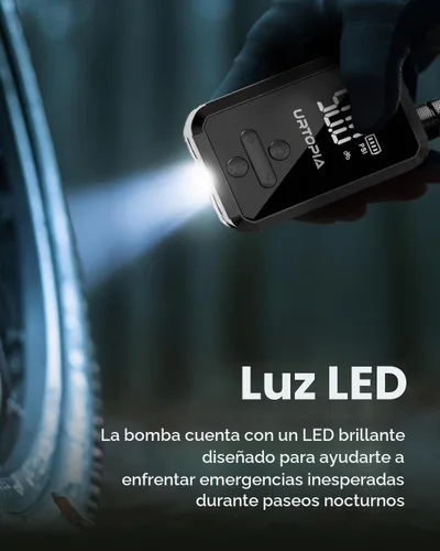 Vista 6 de URTOPIA Bomba eléctrica para bicicleta, bomba de aire de inflado rápido con medidor, hasta 150 PSI, disipación de calor eficiente, recargable