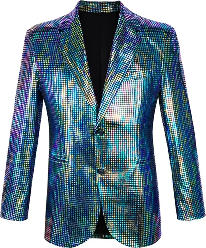 Vista 5 de Conjunto de 2 piezas con chaqueta de lentejuelas metálicas, conjunto de 2 piezas, para baile de graduación, boda, fiesta, banquete, chaqueta
