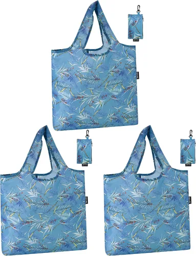 Vista 9 de HOLYLUCK Bolsas de comestibles reutilizables, bolsa de compras plegable resistente (estándar, 3 huellas de patas de perro azules)
