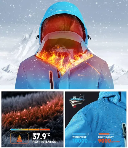 Vista 4 de Heathyoga Chaqueta de esquí impermeable para hombre, chaqueta de snowboard para hombre, chaqueta de nieve, chaquetas de esquí, chaquetas