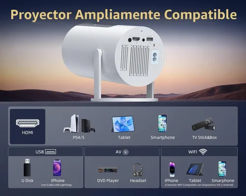 Vista 7 de [320ANSI/Google Store/Control de voz] Proyector inteligente con WiFi y Blanco