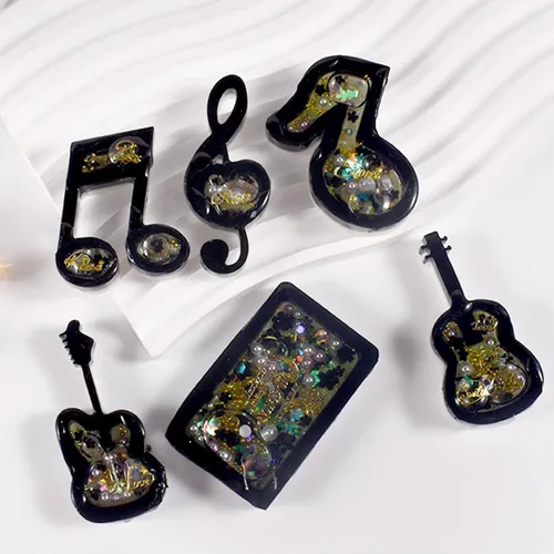 Vista 2 de Voyyphixa 6 moldes de silicona para notas musicales, para guitarras y arenas movedizas, para resina epoxi, arenas movedizas, moldes de resina UV