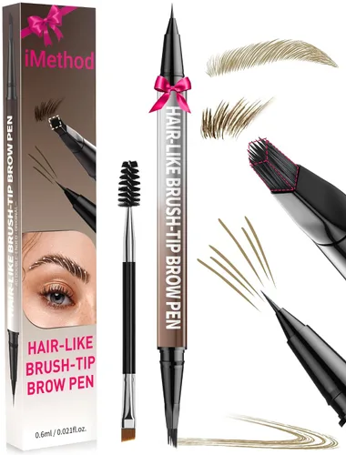 Vista 8 de Lápiz para cejas iMethod - Lápiz de cejas, lápiz delineador 2 en 1 de doble punta con cepillo microblading 4d para cejas para mujeres, lápiz