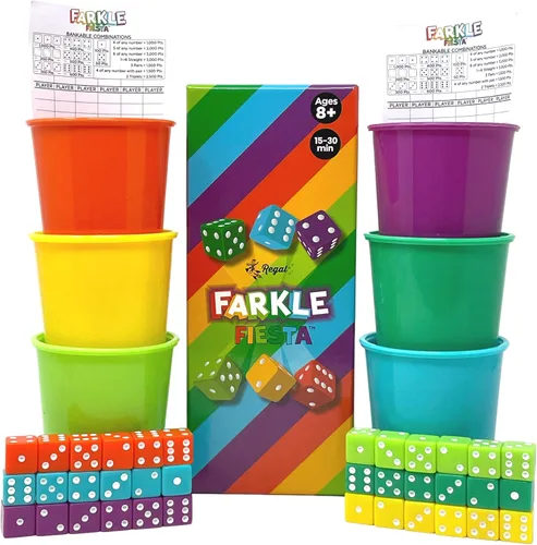 Vista 9 de Regal Games - Juego de dados clásico Farkle con 6 dados de colores, 1 conveniente cubilete para agitar fácilmente y 25 hojas de puntaje - Juego