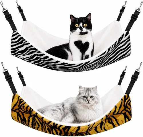 Vista 10 de Jetec. Juego de 2 hamacas colgantes reversibles para gatos, suaves y transpirables, con jaula para mascotas, correas ajustables y ganchos metálicos