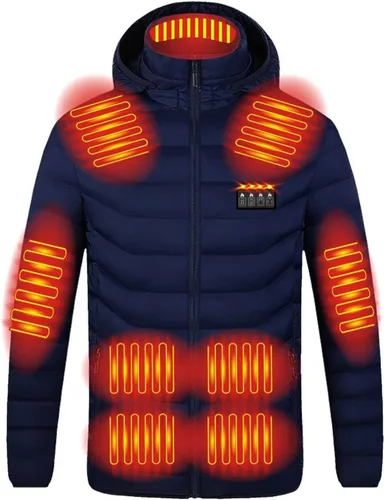 Vista 2 de Chaqueta térmica para hombres y mujeres, carga USB, 19 zonas de calefacción, calentador de cuerpo eléctrico, abrigo con capucha, cálido para invierno
