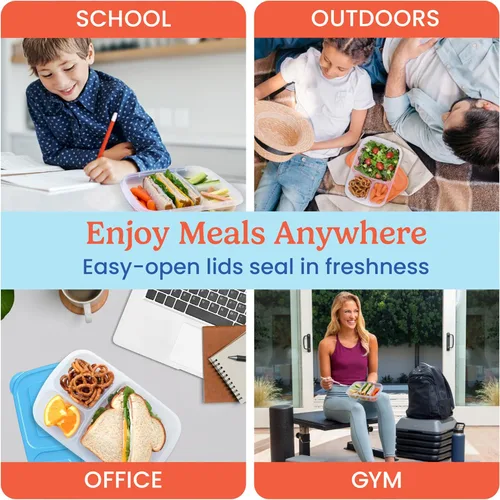 Vista 6 de Bentgo Easyboxes - Loncheras apilables originales - Contenedores de alimentos reutilizables de 3 compartimentos para niños y adultos - Lonchera