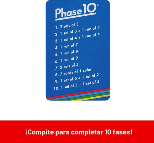 Vista 3 de Mattel Games Juego de cartas Phase 10 con baraja accesible para daltónicos en lata de almacenamiento y viaje para niños, adultos y familias