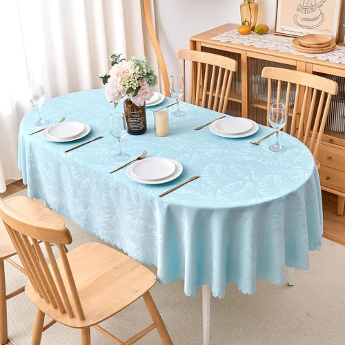 Vista 73 de Mantel Redondo Aqua Jacquard Pequeño de 40 Pulgadas, Manteles para Mesas de hasta 26" de Diámetro, Impermeable, Lavable, Sin Arrugas, Tela Suave