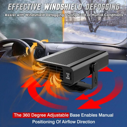 Vista 4 de 2 en 1 Calentador de coche eléctrico Ventilador 12V 120W Calentador de coche Parabrisas Descongelación Wibndow Desempañamiento portátil verano