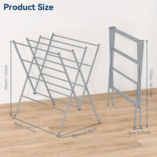 Vista 7 de Whitmor Tendedero plegable para ropa, 12 barras de metal para colgar ropa, uso en interiores y exteriores, 36.2 pulgadas de profundidad x 30.3