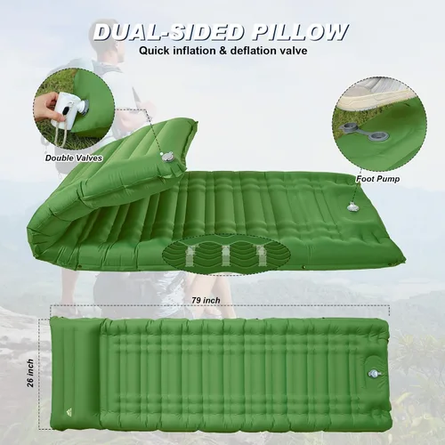 Vista 7 de Colchoneta de dormir para camping, extra grueso, 4.7 pulgadas, colchoneta inflable ultraligera e impermeable con colchón de aire integrado