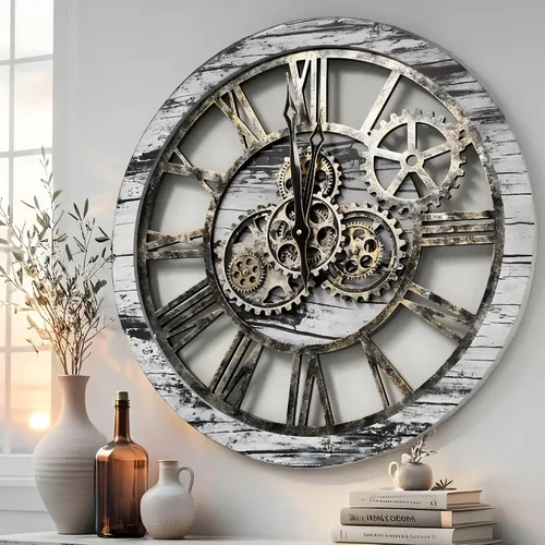 Vista 7 de ImprovingLife El Reloj de Engranajes El Reloj de Pared Original con Engranaje de Movimiento Real Vintage Industrial de Gran Tamaño Rústico de Granja