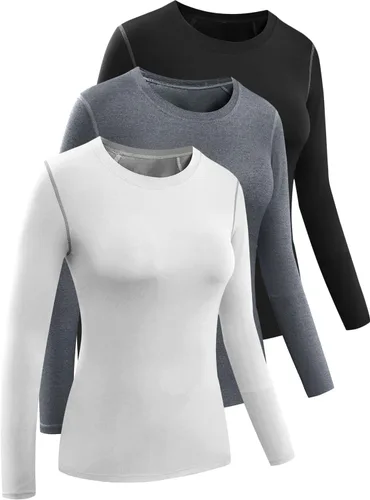 Vista 52 de CADMUS Paquete de 1 o 3 camisetas de entrenamiento de manga larga para mujer, camiseta de compresión de ajuste seco para correr