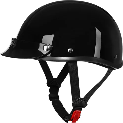 Vista 10 de Casco de media cara para motocicleta con diseño de calavera y crucero, aprobado por DOT Brillo negro