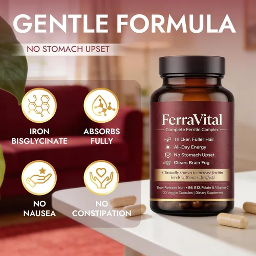 Vista 4 de Suplemento de ferritina para mujeres – Apoya niveles saludables de hierro y energía – con glicina ferrosa, vitaminas C, B12, B6, folato, zinc