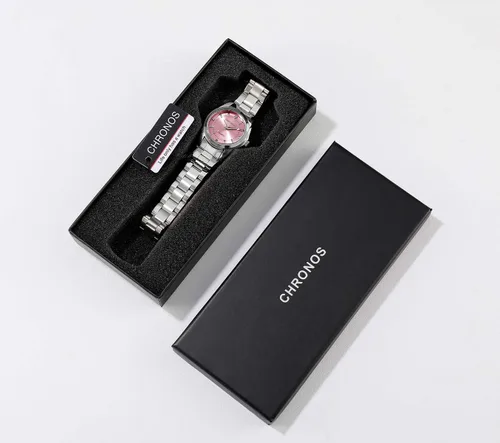 Vista 7 de CHRONOS Relojes para mujer, reloj de pulsera impermeable para niñas, reloj de pulsera de acero inoxidable plateado, reloj de pulsera de cuarzo