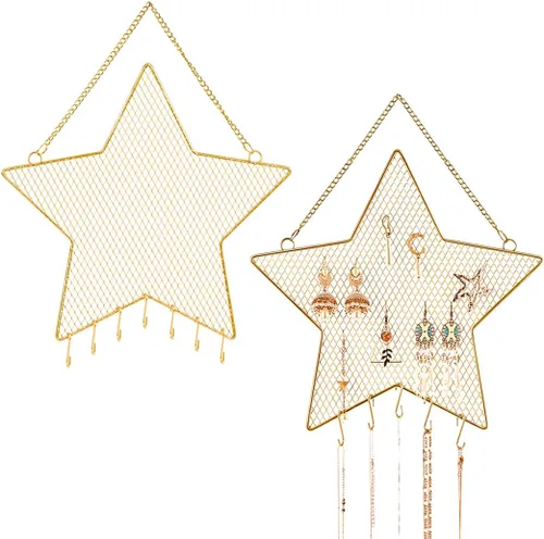 Vista 9 de Rolin Roly Organizador de pared para aretes, estante de joyería colgante con 8 ganchos en forma de nube para exhibir rejilla, pulsera dorada