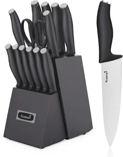 Vista 9 de Kuisine Juego de Cuchillos de Chef Afilados Mejorados con Bloque, Moldeado de Una Pieza de Acero Inoxidable de Alto Carbono Forjado, Juego de Bloque