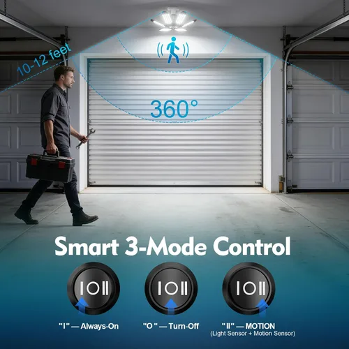 Vista 3 de TANBABY Luces de garaje con sensor de movimiento de 260 W, 30000 lm luces de tienda con control remoto 3 modos (encendido/apagado/automático)