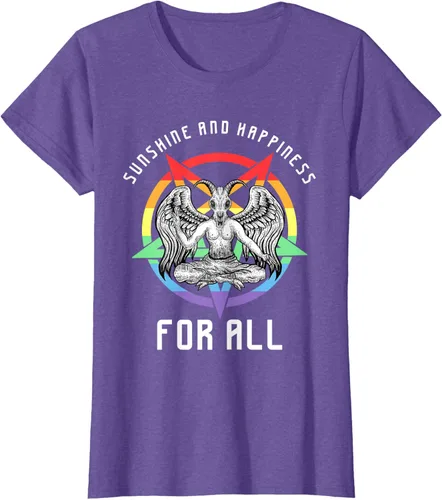 Vista 21 de Funny Sunshine and Happiness for All LGBT Gay Pride Baphomet Camiseta Negro