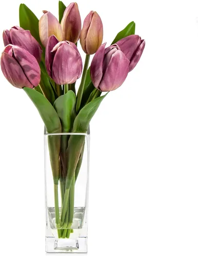Vista 14 de Briful Flores Artificiales Flor de Tulipán Artificial Blanca en Jarrón Transparente, Arreglo de Tulipanes de Espuma de Tacto Real Adecuado