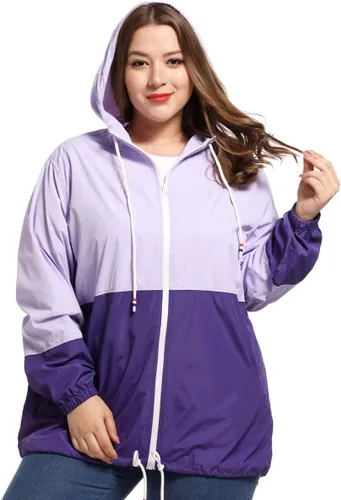 Vista 4 de Chaqueta de lluvia para mujer, talla grande, ligera, con capucha, rompevientos