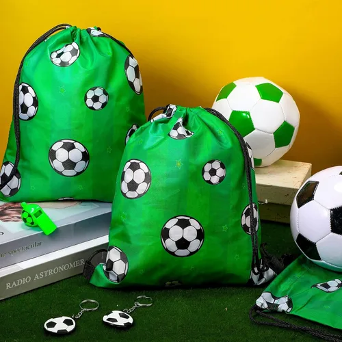 Vista 5 de Coume Paquete de 20 bolsas de fútbol con cordón de 12 x 10 pulgadas, mochila deportiva portátil para niñas y niños, recuerdos de fiesta, refrigerios