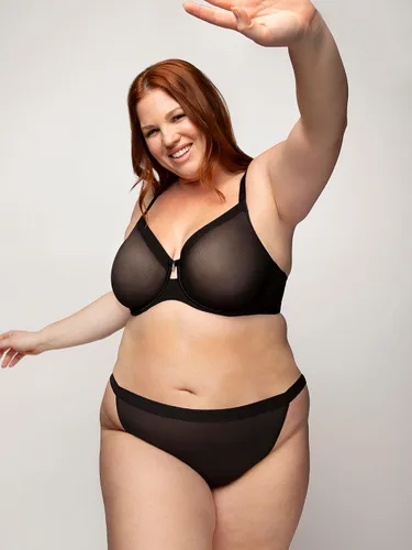 Vista 2 de Curvy Couture Sujetador de malla transparente de cobertura completa sin forro con aros para mujer
