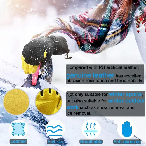 Vista 4 de Guantes de esquí de invierno de cuero para hombres, mujeres y niños, -22 3M Thinsulate cálidos para nieve, snowboard, motos de nieve, guantes