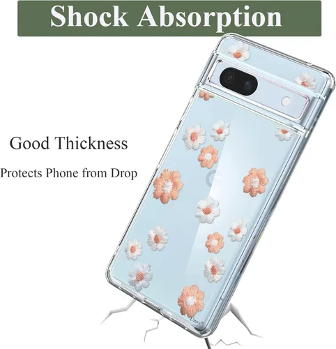 Vista 5 de Unov Funda para Pixel 7a, transparente con diseño, ajuste delgado, buen agarre, funda de teléfono en relieve, cubierta protectora a prueba